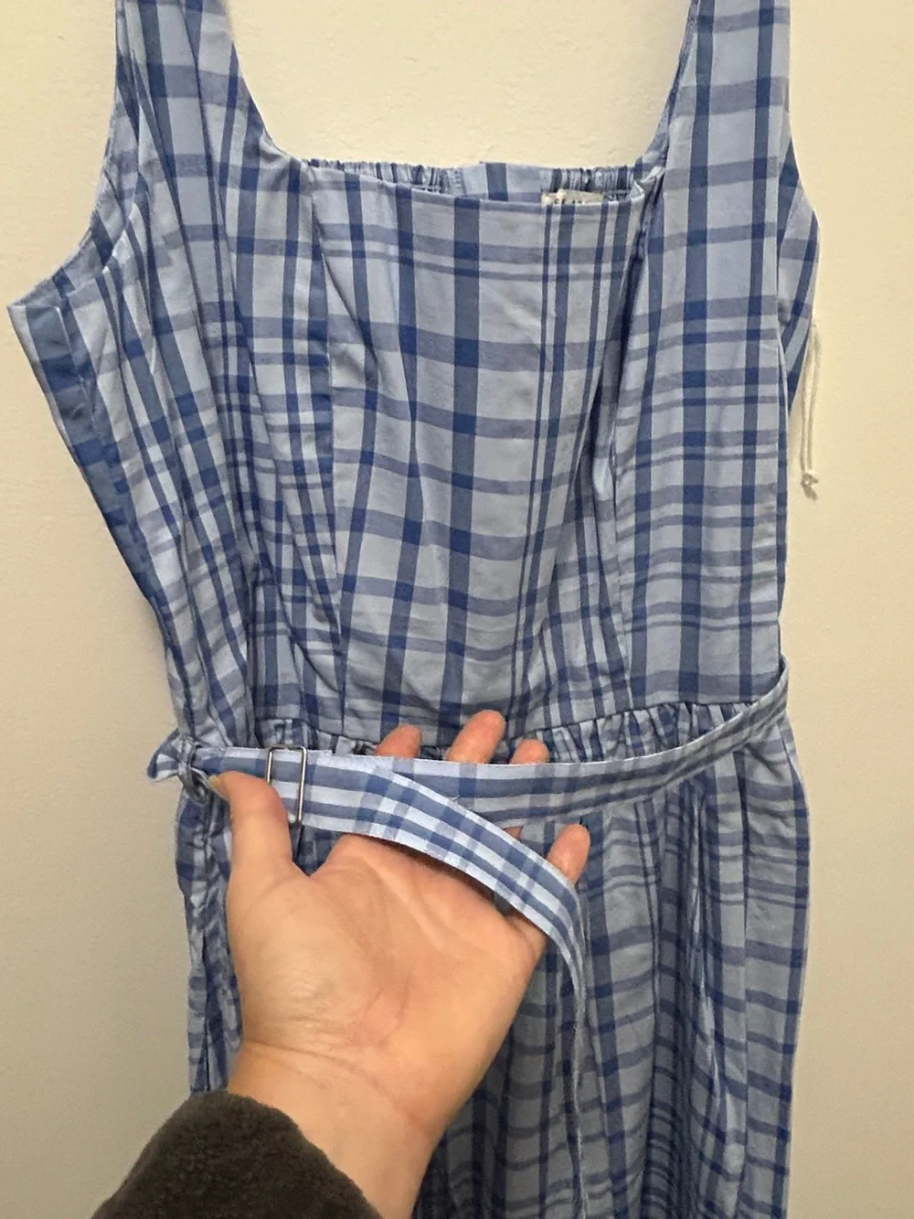 Free Assembly Blue Plaid Midi Dress Size L 12-14 NWT Cottagecore - Picture 9 of 12